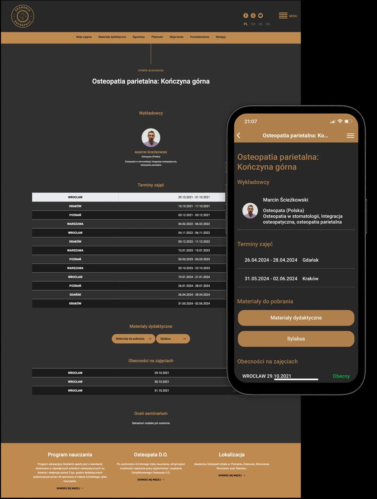 Academy of Osteopathy Akademia Osteopatii - konto studena app Academy of Osteopathy Akademia Osteopatii - konto studena app